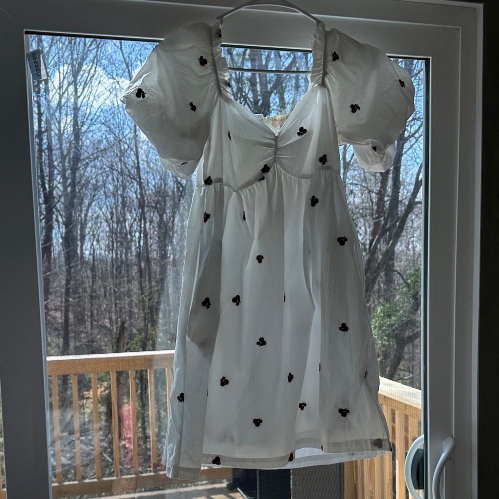 Altar'd State White Mini Dress with Black Embroidered Dots
